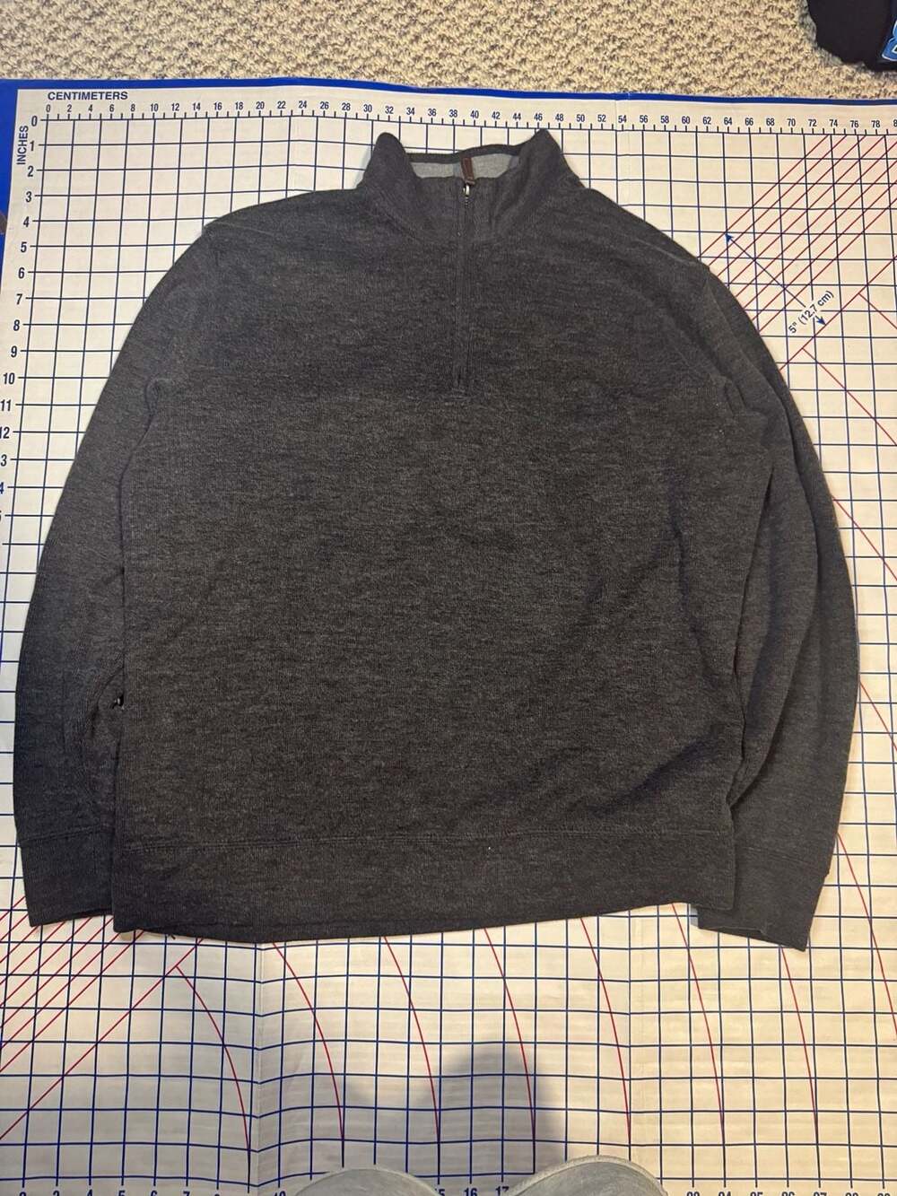 Lands' End Heathered Charcoal Gray 1/4 Zip Pullover Fleece Sweater L 42-44